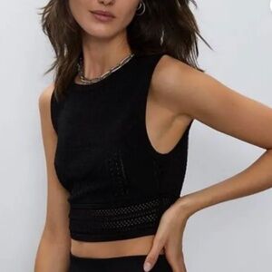 Aritzia Babaton Black Pointelle Knit Crop Tank Top Minimalist Chic Size XS